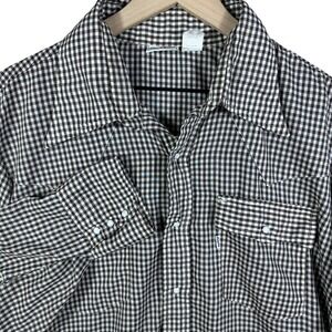 VINTAGE 80s Levi Strauss Mens XL Brown White Gingham Western Snap Shirt USA Made